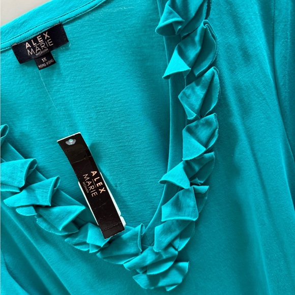 Alex Marie Turquoise Ruffle V-Neck Blouse - Picture 2 of 5